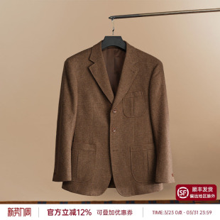 外套 平圆方中秋冬复古三粒扣千鸟格猎装 羊毛粗花呢狩猎西装