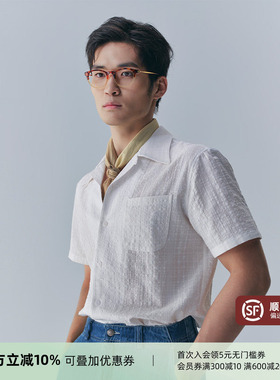 【高定肌理感】PYFZ古巴领白色短袖衬衫男轻薄透气休闲度假衬衣夏