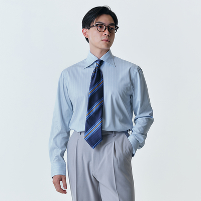 PYFZ浅蓝色人字纹温莎领长袖衬衫