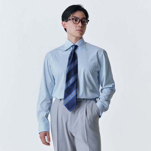 PYFZ浅蓝色人字纹温莎领长袖衬衫