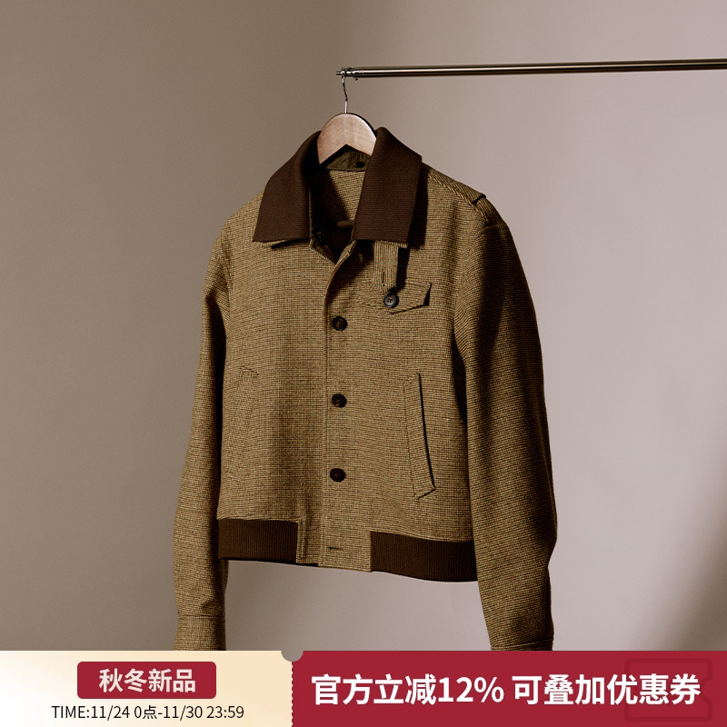 平圆方中针织脱卸领粗花呢夹克