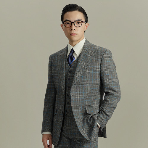 平圆方中30%羊毛亲王格西服套装