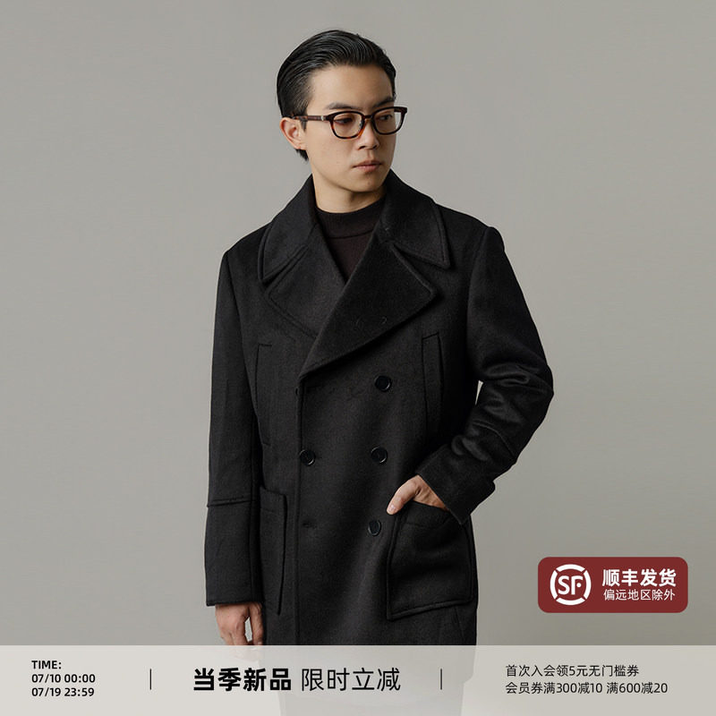 【50%羊毛】平圆方中海军毛呢大衣男双排扣中长款呢子冬季大外套