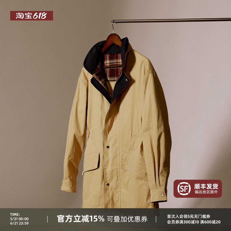 【中款长风衣】平圆方中春秋季新款休闲撞色夹克拼色外套男上衣