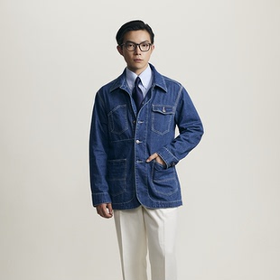 夏季 100%全棉牛仔面料 平圓方中牛仔外套男工裝 休閑短款 薄款