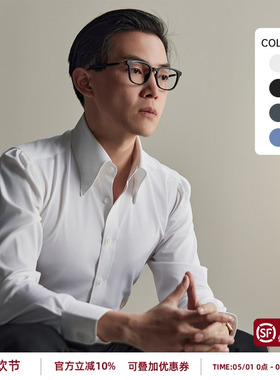平圆方中通勤白衬衫男长袖衬衣长尖领基础免烫抗皱商务休闲正装