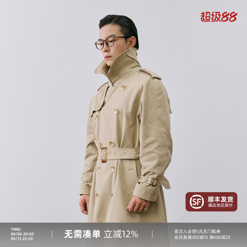 【经典中长款战壕风衣男】秋冬新款2025双排扣休闲插肩袖大衣外套