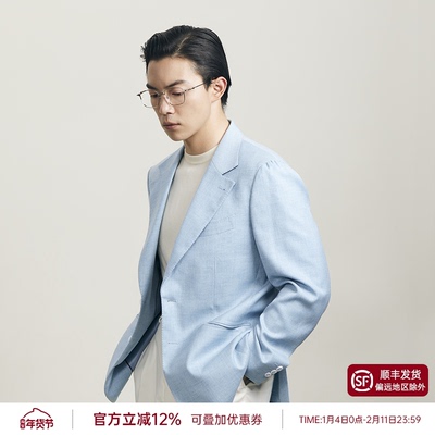 平圆方中花纱亚麻肌理西装外套