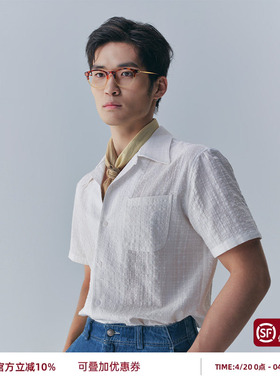 【高定肌理感】PYFZ古巴领白色短袖衬衫男轻薄透气休闲度假衬衣夏