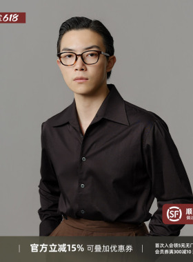 【一片领】平圆方中黑色通勤衬衫男款商务休闲西装抗皱长袖衬衣