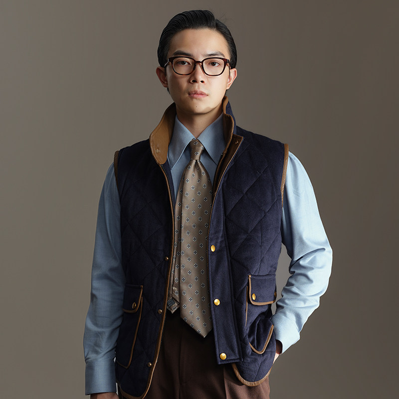 平圆方中拼皮羊毛暖芯马甲外套男图片