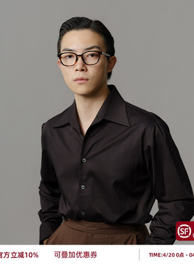 【一片领】平圆方中黑色通勤衬衫男款商务休闲西装抗皱长袖衬衣