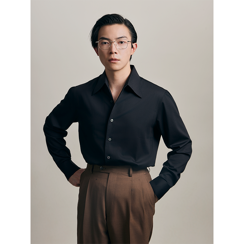 商务休闲黑色长袖衬衫男抗皱衬衣