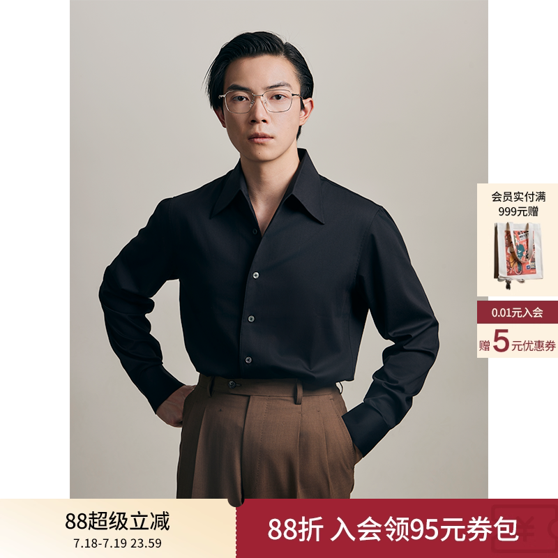 商务休闲黑色长袖衬衫男抗皱衬衣
