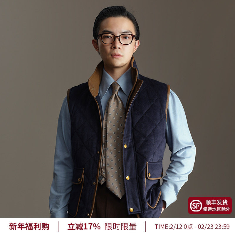 【拼皮羊毛暖芯马甲】平圆方中男款秋冬加厚菱格保暖背心马夹外套