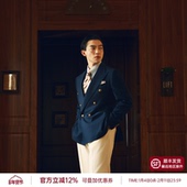 海军蓝单西外套 金扣双排扣男士 100%全羊毛 平圆方中布雷泽西装
