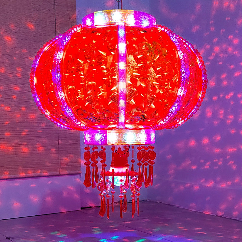 新年春节结婚喜庆大红灯笼阳台大门七彩水晶旋转电动led走马灯笼