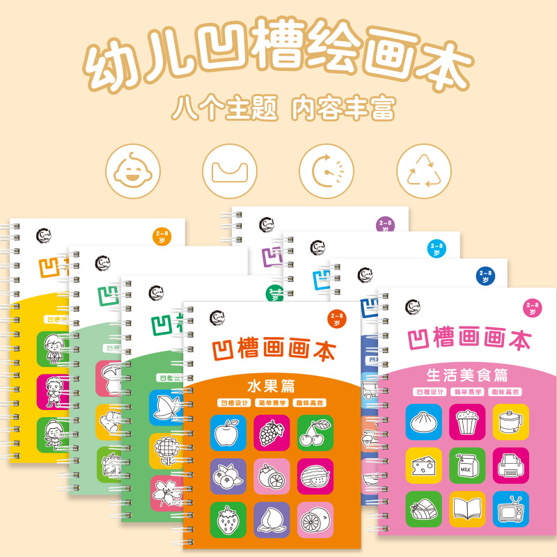 儿童凹槽画画本基础绘画模板幼儿宝宝魔幻练字贴套装学前幼儿园