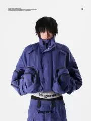 Vanguardia Purple Heavyweight Nylon Loose Fit Multi-Pocket Short Jacket with 3M Thinsulate