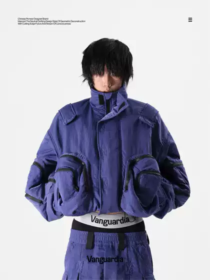 Vanguardia Purple Heavyweight Nylon Loose Fit Multi-Pocket Short Jacket with 3M Thinsulate