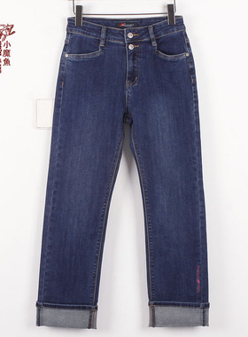 小魔鱼专柜正品339701 004绣花烟管裤秋冬弹力直筒宽松潮女牛仔裤