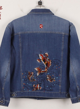 小魔鱼专柜正品2BTM153620绣花阔型外套春秋微弹短款宽松男牛仔衣