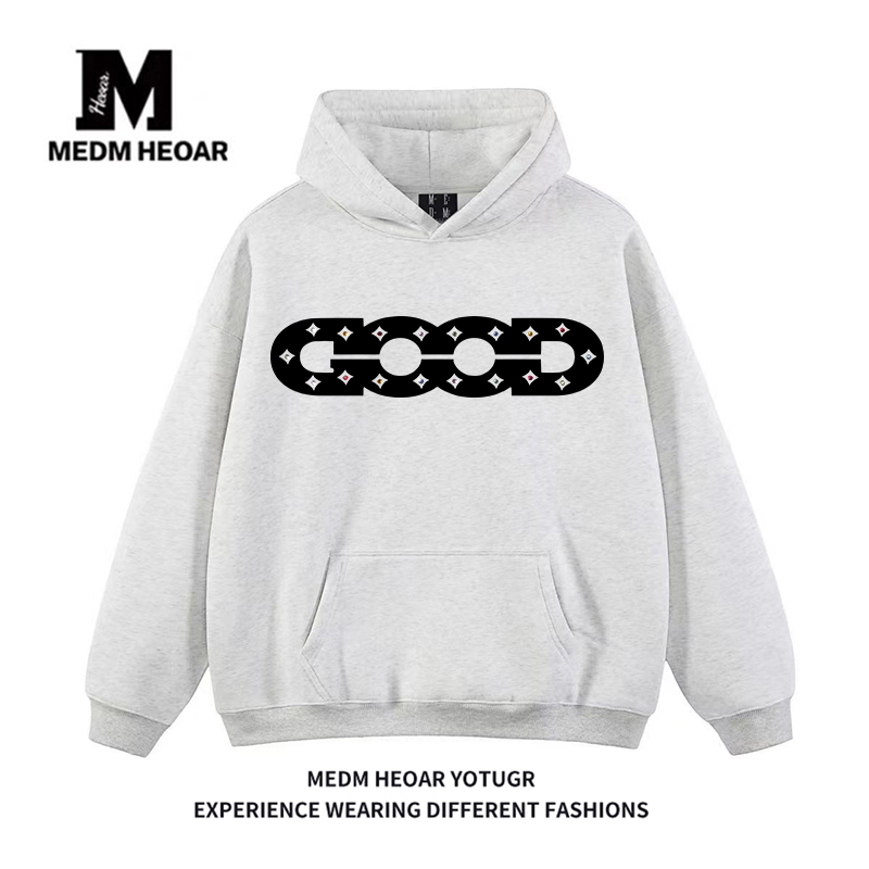 MEDM HEOAR联名GOOD镂空LOGO彩钻印花连帽衫卫衣男女国潮秋冬外套
