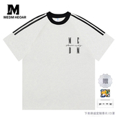MEDM 休闲三条杆刺绣情侣半袖 HEOAR国潮短袖 T恤男女圆领纯棉美式