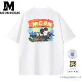 HEOAR 国潮男女同款 MEDM Newmasus落日夕阳短袖 t恤美式 情侣夏季
