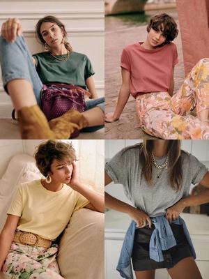 2024年夏季新款sezane女圆领短袖T恤马卡龙色系显瘦上衣特价