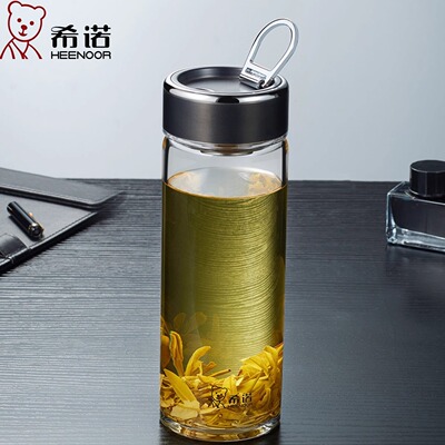 希诺单层玻璃杯大容量杯子便携带提环水杯男女带盖茶杯XN-6068