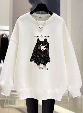 白色加绒卫衣女2025年秋冬新款卡通图案休闲减龄洋气遮屁股中长款