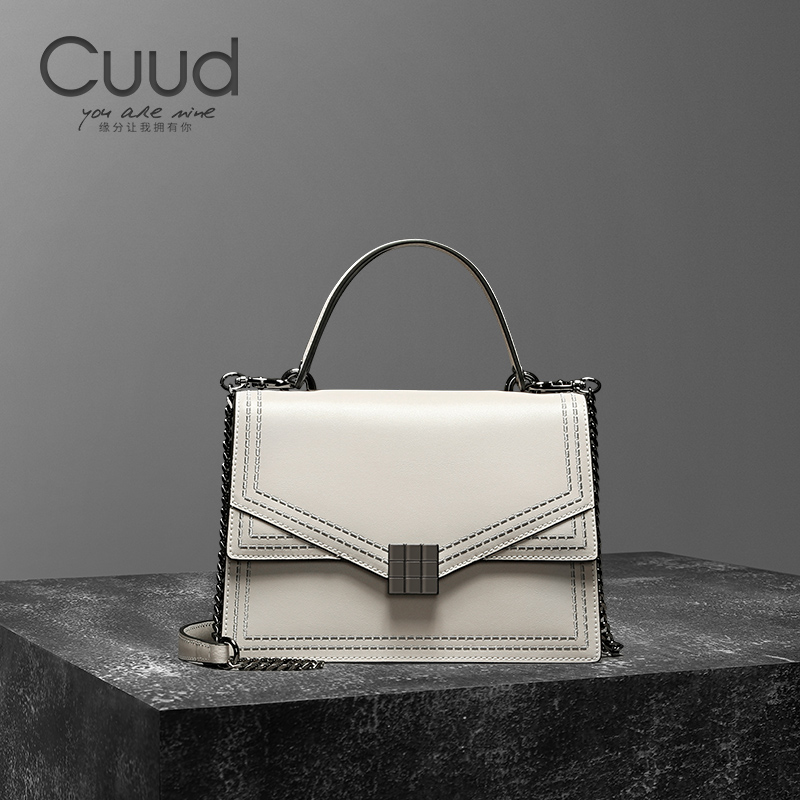 【专柜】Cuud秋冬时尚牛皮单肩斜挎包白色手拎小包手提女包