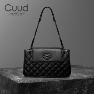 时尚 Cuud女包2026新款 菱格单肩腋下包牛皮链条手提斜挎包 专柜