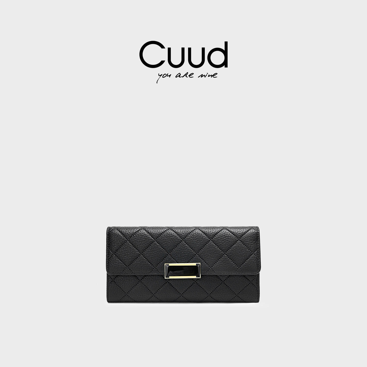 【专柜】Cuud手拿包女钱夹手机包时尚牛皮多功能菱格钱包女长