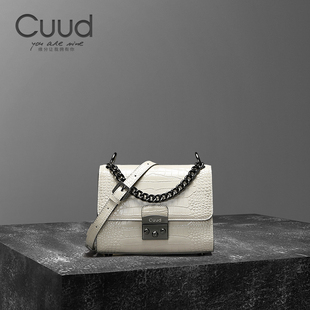 Cuud白色女包2026新款 小包包女真皮鳄鱼纹单肩斜挎包 百搭轻奢时尚
