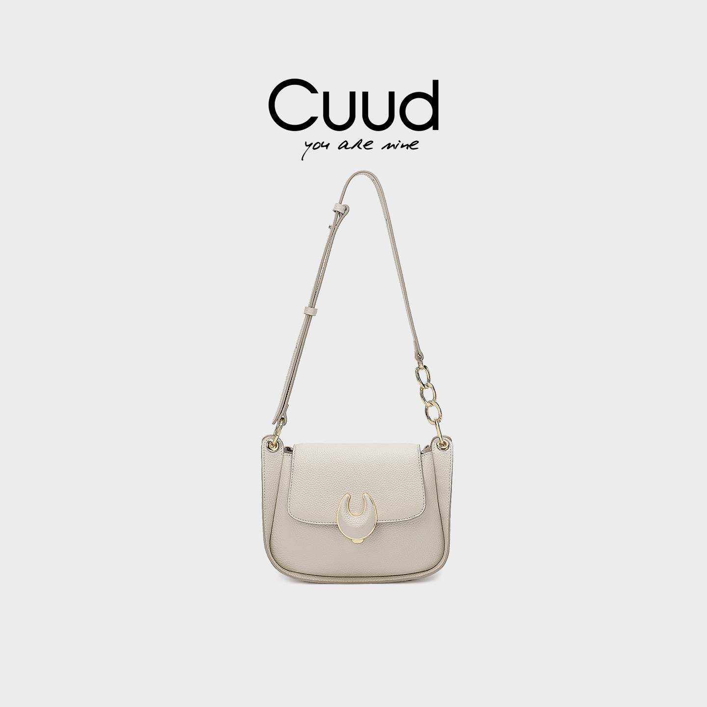 【专柜】Cuud女包冬2026新款头层牛皮荔枝纹斜挎包女真皮包包百