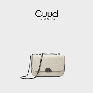 【专柜】Cuud轻奢白色包包女斜挎鳄鱼纹通勤链条单肩真皮小方包