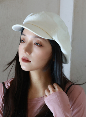 柔軟」手感好高品质白色复古八角帽贝雷帽子女秋显脸小云朵报童帽