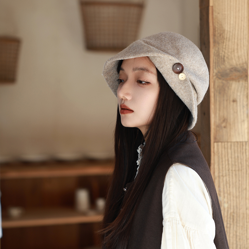 有点小特别的帽型」不规则褶皱纽扣渔夫帽女秋冬显脸小遮脸盆帽