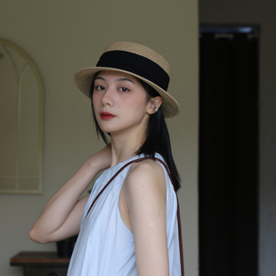 平顶休闲高档女帽子透气遮阳帽夏季 草帽新款 日本原生纸高品质法式
