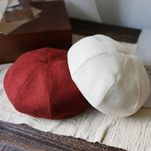 可能你再找一顶红色贝雷帽 复古纯色西装面料八角贝雷帽女画家帽