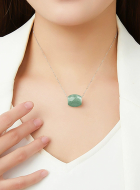 Gatif卡缇扶 天然翡翠路路通平安扣锁骨链s925银链女款吊坠S09043