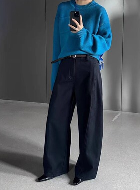 TOP约澜83113-1韩版时尚宽松休闲高腰显瘦阔腿裤女冬季加绒休闲裤