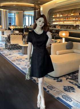我的女孩26886欧货气质短袖重工钉珠领口收腰显瘦提花连衣裙女夏
