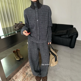 town 阔腿裤 s韩版 宽松休闲高领小众上衣 加绒两件套女8527 时尚