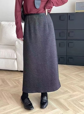 韩版时尚宽松休闲高腰显瘦长款后开叉包臀直筒A字半身裙女冬 3623