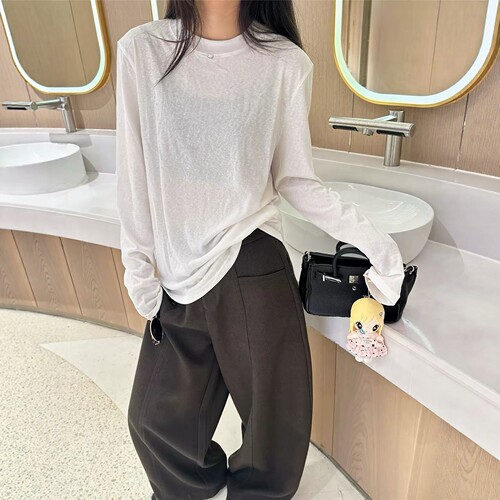 秋冬韩系圆领长袖宽松显瘦T恤女