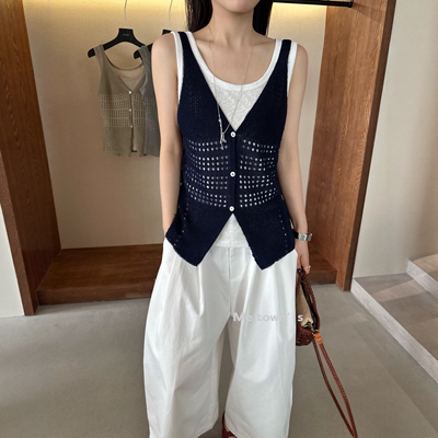 春季韩版显瘦针织背心女两件套