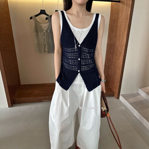 春季韩版显瘦针织背心女两件套